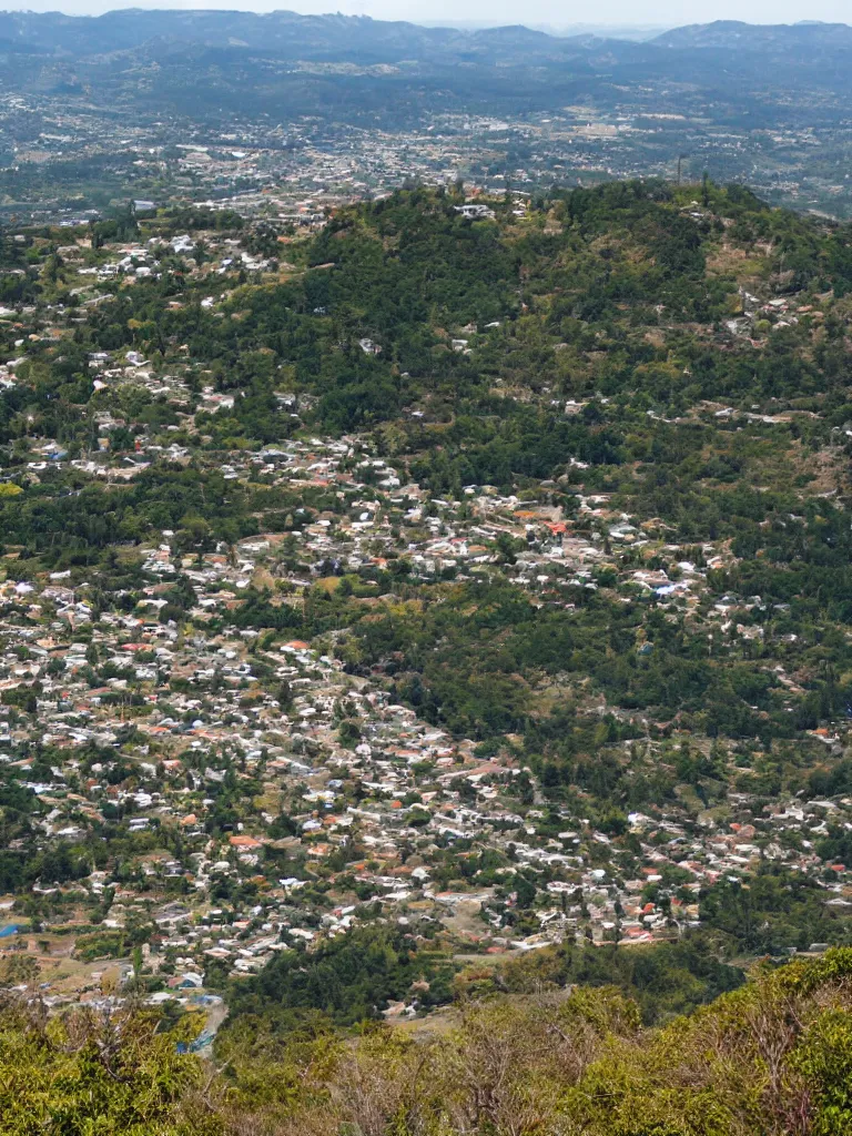 Prompt: view of a town from mount, the endless cliff on the left, a high yellow wall stretching into the sky on the right