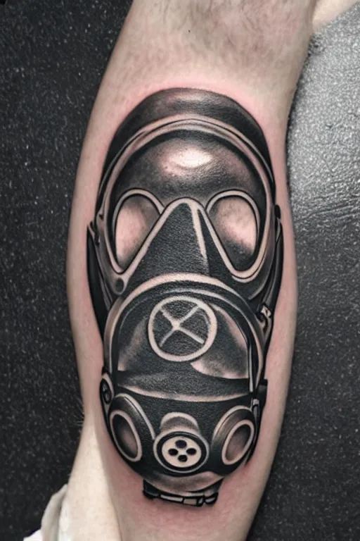 Image similar to gas mask tattoo by Ryan Ashley