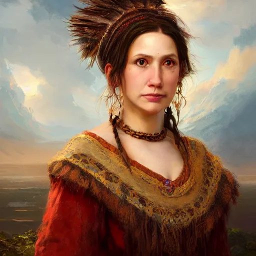 Image similar to portrait of a frysian woman ( 3 5 ) from friesland in 2 0 2 1, an oil painting by ross tran and thomas kincade