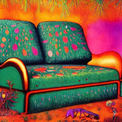 Image similar to psychedelic couch sofa in the lush pine forest, milky way, moose antlers, designed by arnold bocklin, jules bastien - lepage, tarsila do amaral, wayne barlowe and gustave baumann, cheval michael, trending on artstation, star, sharp focus, colorful refracted sparkles and lines, soft light, 8 k 4 k