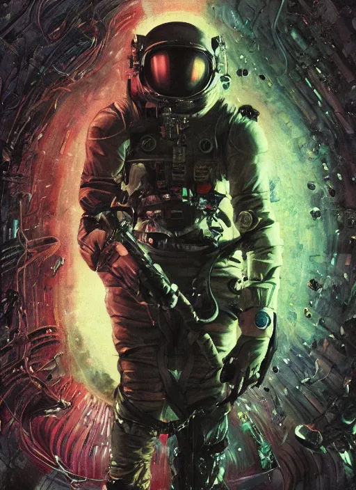 Image similar to astronauts in dark void underwater - complex and hyperdetailed technical suit. reflection and dispersion materials. rays and dispersion of light. volumetric light. f / 3 2. noise film photo. flash photography. ultra realistic, wide angle. poster by wayne barlowe, hajime sorayama aaron horkey, craig mullins