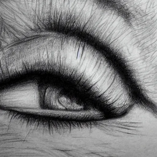 Prompt: a pencil drawing of an eye close up