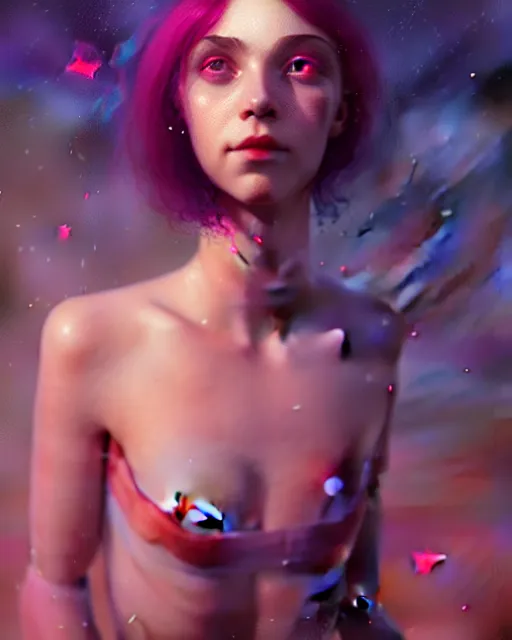 Image similar to young glitched woman, full body portrait, beautiful girl, explosive, highkey, realistic, serov, surikov, vasnetsov, repin, kramskoi, uplight, insanely detailed, charlie bowater, tom bagshaw, octane rendered,, 8 k, unreal engine, illustration, trending on artstation, masterpiece