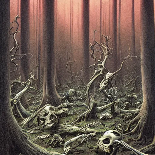 Prompt: forest of bones, Michael Whelan