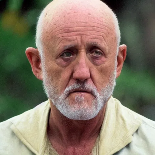 Image similar to mike ehrmantraut becoming an enlightened being, he has no beard