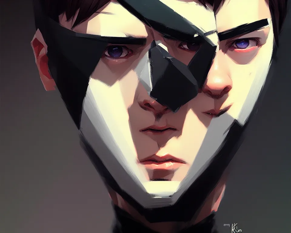 Image similar to half masked man, masterpiece portrait, highly detailed face, by ilya kuvshinov, greg rutkowski and makoto shinkai, trending on artstation