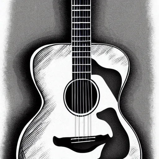 Prompt: acoustic guitar on white background, highly detailed, digital illustration,