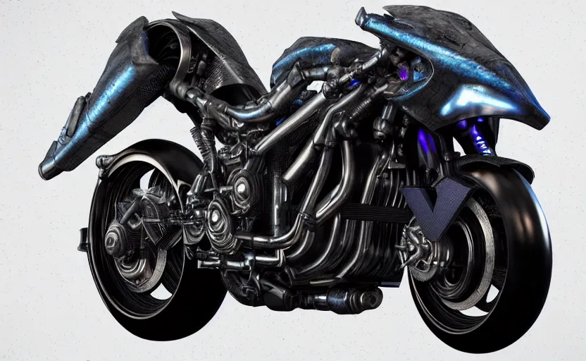 Image similar to Cyberpunk yamaha motorcycle, hyperrealistic mixed media, stunning 3d render inspired art by P. Craig Russell and Barry Windsor-Smith + perfect facial symmetry + dim volumetric lighting, 8k octane beautifully detailed render, post-processing, extremely hyperdetailed, intricate futuristic mechanic parts, epic composition, grim yet sparkling atmosphere, cinematic lighting + masterpiece, trending on artstation