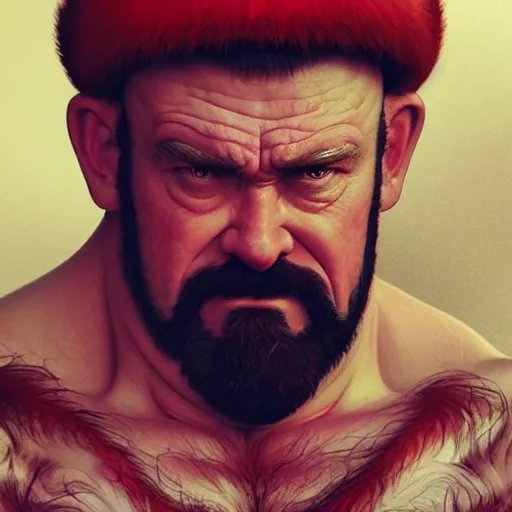 Prompt: david koechner as zangief from street fighter, ultra realistic, concept art, intricate details, eerie, highly detailed, photorealistic, octane render, 8 k, unreal engine. art by artgerm and greg rutkowski and magali villeneuve and alphonse mucha