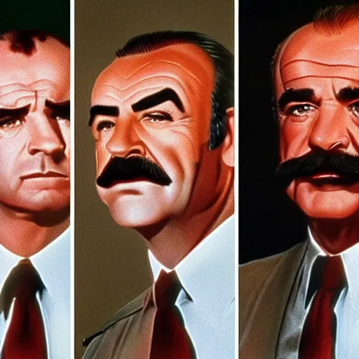 Image similar to a police lineup showing six different version ms of sean connery on a bad day