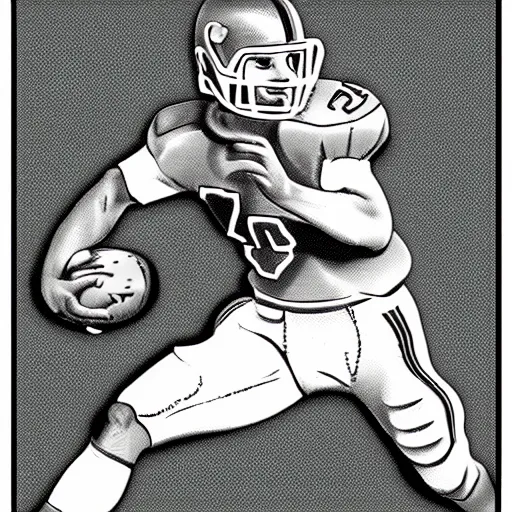 Image similar to A football player, Harry Volk clip art style, black and white Volk line art