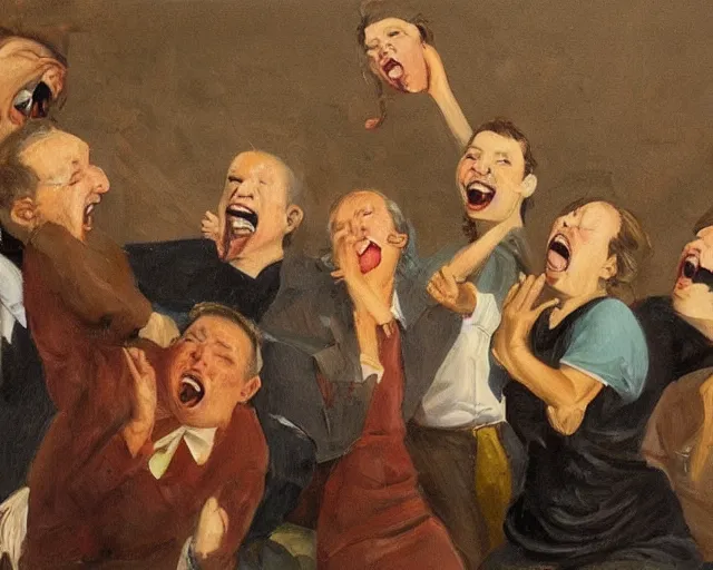 Image similar to a painting of group of stupid people yelling at each other