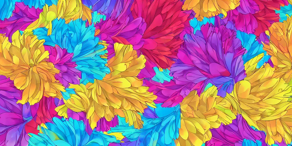 Prompt: background art of spaciously scattered multi colored flower petals flowing through the air from left to right on a clean background, acanthus scroll, petals, anime, artgerm, manga, trending on artstation, art nouveau