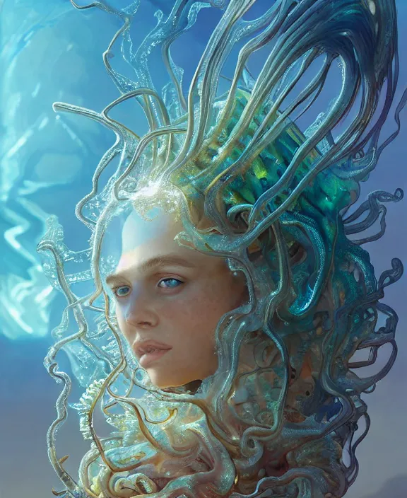 Image similar to intricate transparent clear see - through portrait of a terrifying beautiful alien sea slug, mottled coloring, adorable, childlike, sunny environment, ultra realistic, concept art, art nouveau, photorealistic, octane render, 8 k, unreal engine. art by christopher marley and artgerm and greg rutkowski and alphonse mucha