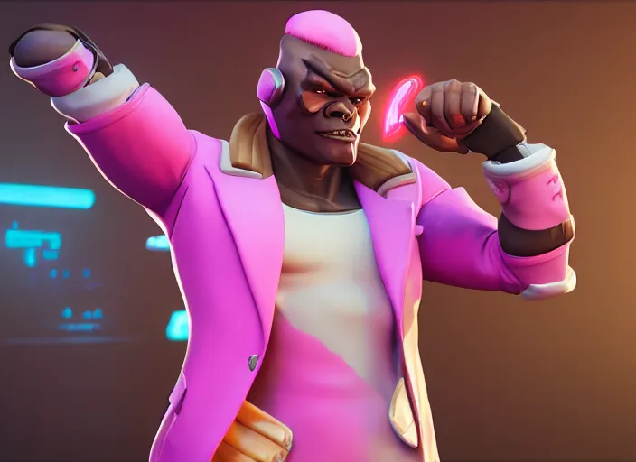 Prompt: doomfist, pink blazer, overwatch game, digital art, high detailed, artstation, octane render