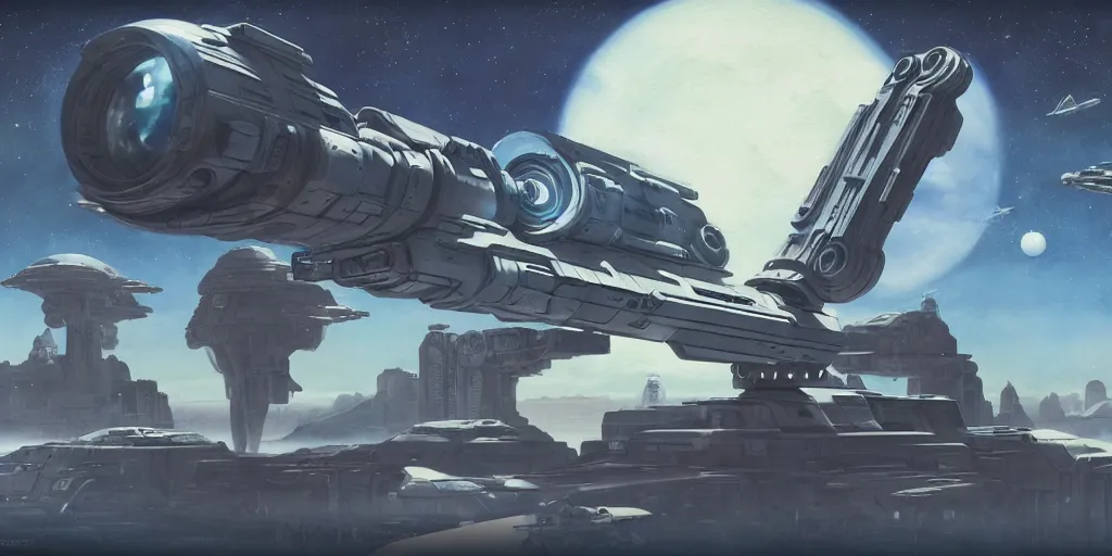 Image similar to futuristic sci - fi props and gadget, hard surface, collection, kitbash, parts, shape and form, in watercolor gouache detailed paintings, star citizen, modular, pieces, golden ratio, mobius, weapon, guns, destiny, big medium small, insanely details, wes anderson, bungie, star wars, by makoto shinkai, ghibli