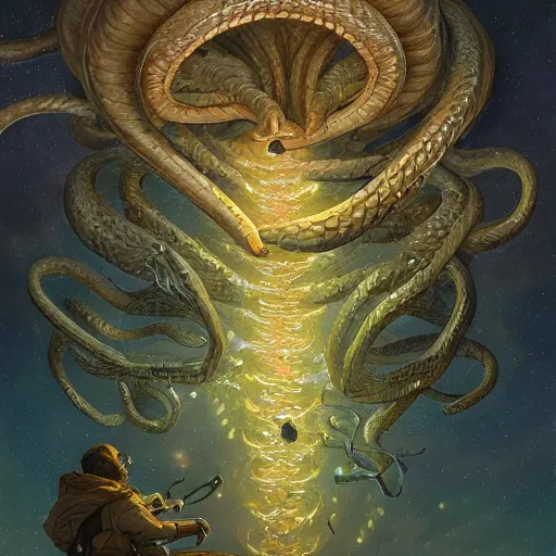 Image similar to meteor rain of snakes, very intricate | cinematic lighting | award - winning | cosmic | by donato giancola and mandy jurgens and charlie bowater | featured on artstation