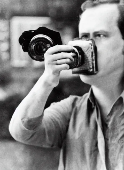 Image similar to a man in the 1 9 7 0 s holding a camera