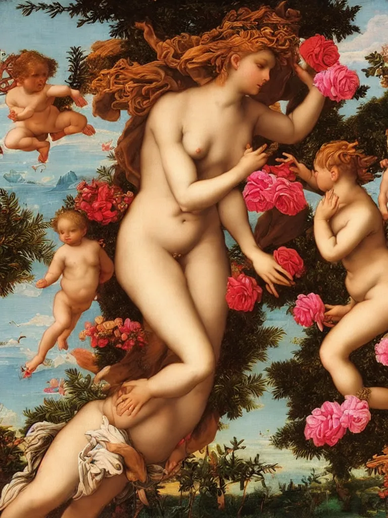 Image similar to african aphrodite, goddess of love : : the birth of venus : : background of roses, myrtle, doves : : rococo, academicism