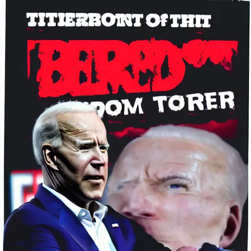 Prompt: terror Doom horror furious glowing red eyes biden