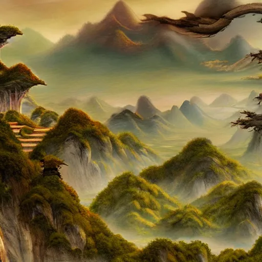 Image similar to a giant xianxia landscape, fantasy, HD.