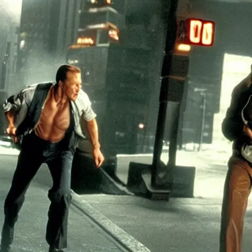 Image similar to Live Action Still of Jerma in Die Hard, real life, hyperrealistic, ultra realistic, realistic, highly detailed, epic, HD quality, 8k resolution, body and headshot, film still