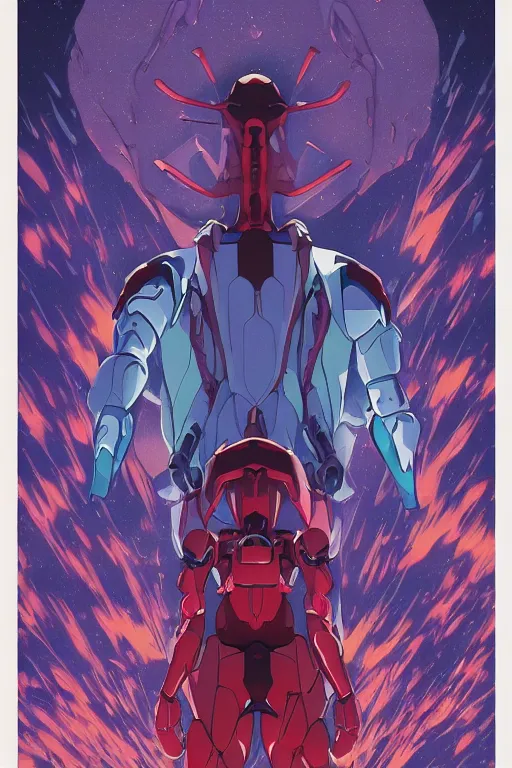 Prompt: a close - up of a evangelion, drawn by robbie trevino and dan mumford, poster, digital art, comic art, concept art