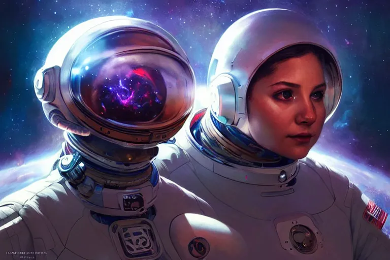 Image similar to portrait of a futuristic bulldog in a spacesuit, a nebula supernova in space, portrait, intricate, digital painting, artstation, concept art, smooth, sharp focus, illustration, cinematic lighting, art by artgerm and greg rutkowski and alphonse mucha