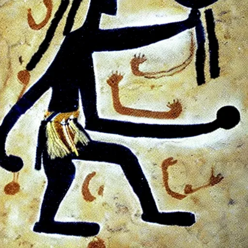 Prompt: dancing shaman with tambourine, paleolithic cave art