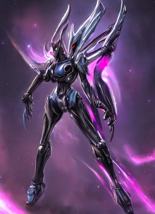 Prompt: cinematic body shot, cosmic beautiful stunning giant robot mecha hot female dragon goddess, sharp sleek cyborg dragon head, sharp metal ears, smooth purple eyes, smooth fuschia skin, smooth silver armor, nebula size, epic proportions, epic scale, macro furry, furry art, dragon art, goddess art, giantess art, warframe, warframe fanart, furaffinity, octane