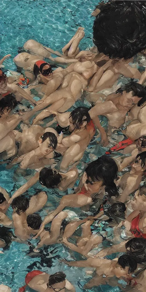 Image similar to oil painting scene from swimming pool by kim jung gi