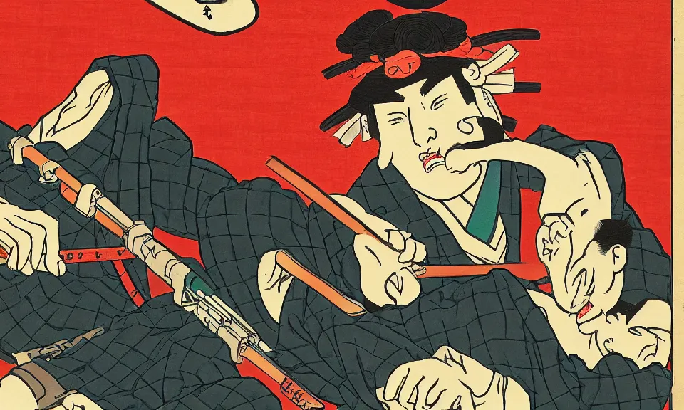 Prompt: ukiyo - e painting of call of duty, 4 k, trending on artstation