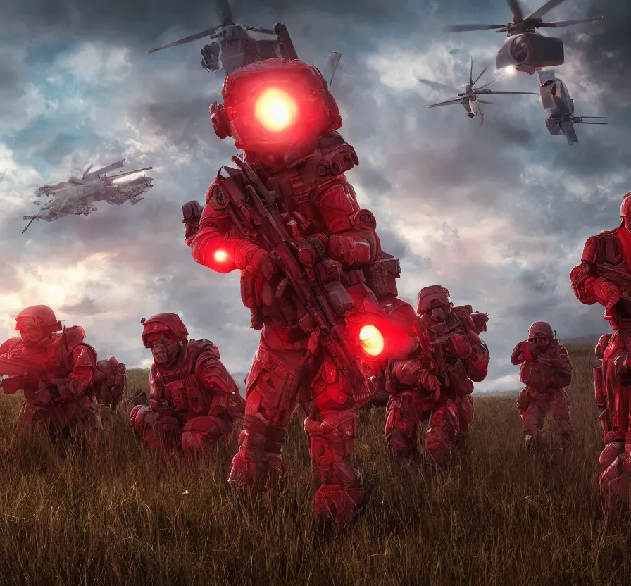 Prompt: red alert troops in real life in field, hd, hdr, ue 5, ue 6, unreal engine 5, cinematic 4 k wallpaper, 8 k, ultra detailed, by popular digital artist, beautiful image, resolution, artstation