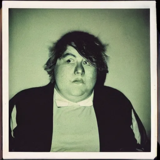 Image similar to polaroid portrait of a fat man by andy warhol. holga