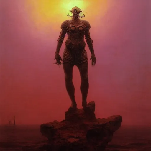 Image similar to painting of a sun god in golden ancient helios armor floating in the red sky, by beksinski, ruan jia, wayne barlowe, adrian smith fantasy art, dark soul art, trending on artstation