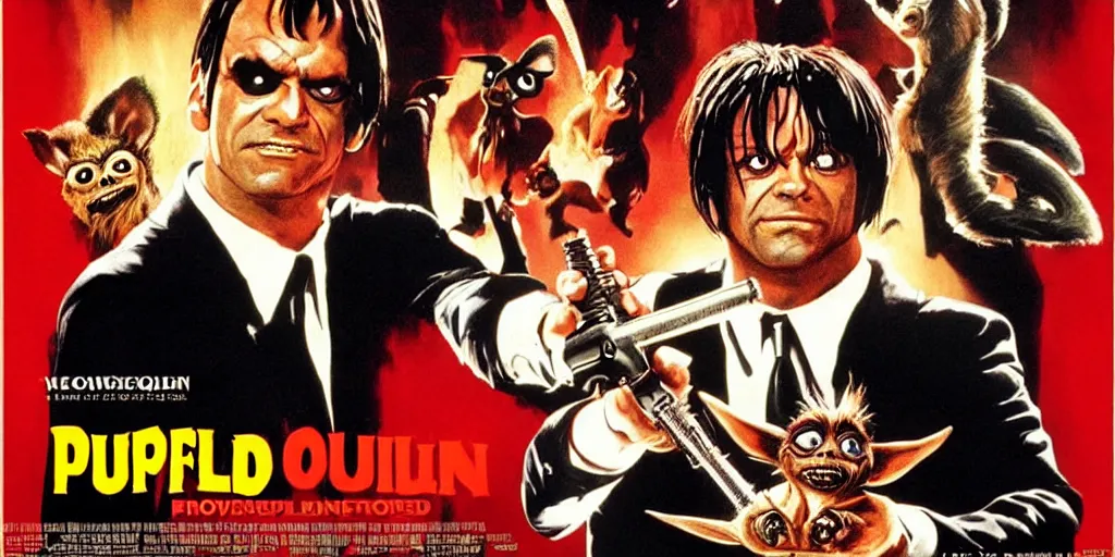 Image similar to movie poster for pulp fiction gremlins.