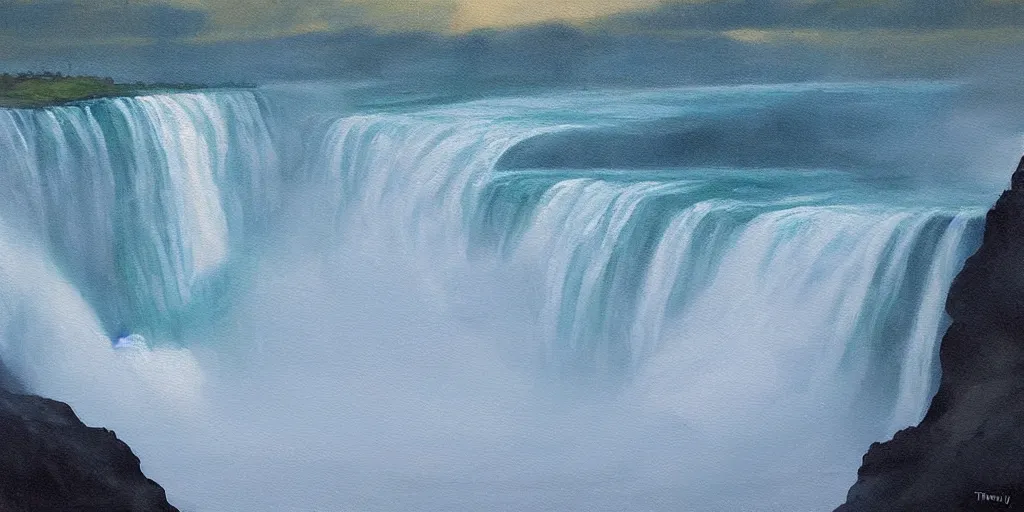 Prompt: ethereal painting of niagara falls by tibor nagy