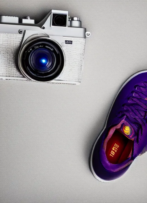 Image similar to hyperrealistic and heavy detailed product photo off white shoe of thanos ( marvel comics ), in front of white back drop, whole shoe is in picture, leica sl 2 5 0 mm, vivid color, high quality, high textured, real life