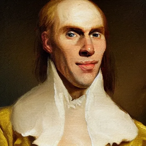 Image similar to An 18th century oil painting of Jerma985, portrait of Jerma985, grainy, realistic, very realistic, hyperrealistic, highly detailed, very detailed, extremely detailed, very neat, very epic, very cool, detailed, trending on artstation