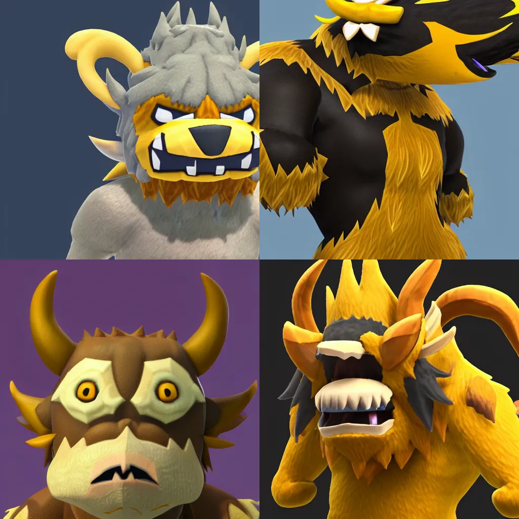 Prompt: closeup 3D render of Rajang as an Animal Crossing character