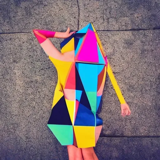 Image similar to geometric colorful smooth shapes rendered as a fashion photo