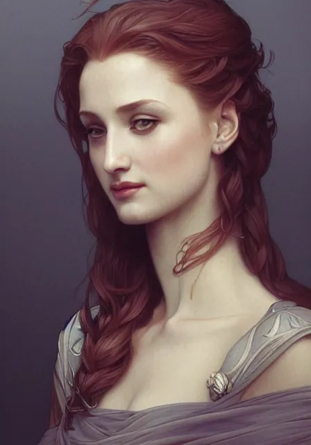 Image similar to sansa gessica chastain, intricate, elegant, highly detailed, digital painting, artstation, concept art, smooth, sharp focus, illustration, art by artgerm and greg rutkowski and alphonse mucha and william - adolphe bouguereau