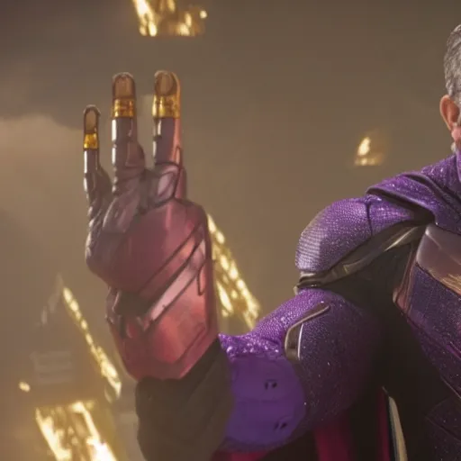 Prompt: Rowan Atkinson as Thanos in avengers infinity war