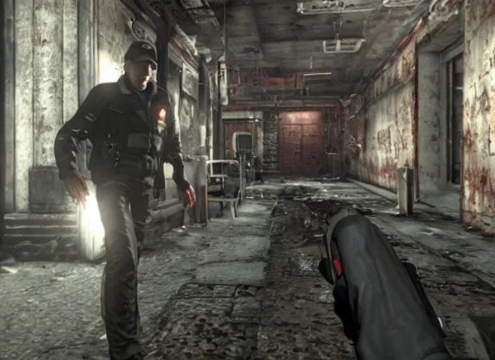 Image similar to video game still of larry david in the video game resident evil 2,