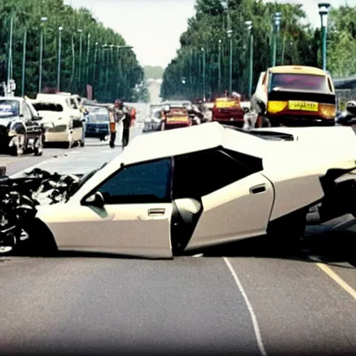 Image similar to K.I.T.T. from Knight Rider in a traffic accident.
