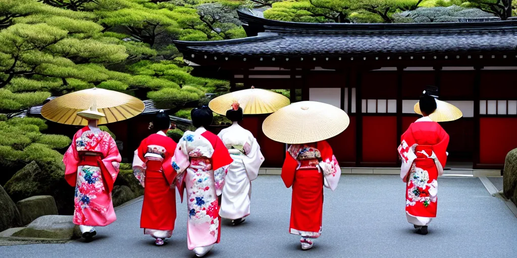 Image similar to geisha, kyoto walking to a shrine