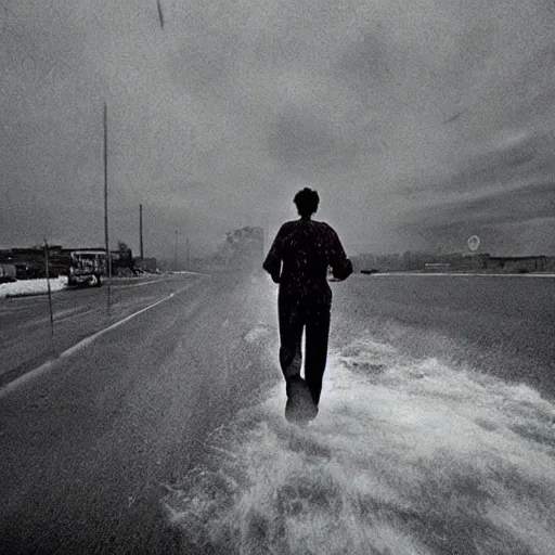 Image similar to «man running from the storm» by Trent Parke, clean, detailed, Magnum photos