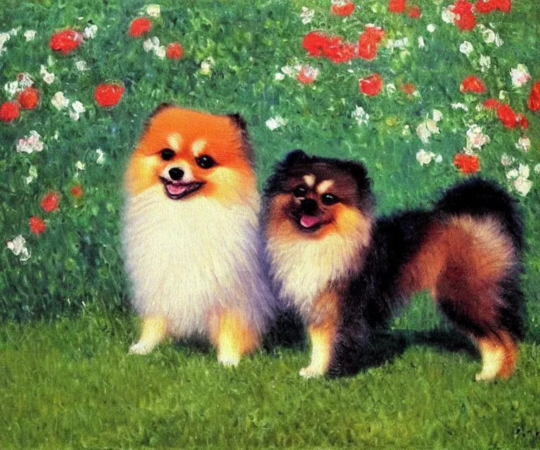 Image similar to pomeranian, cute, monet, oil painting