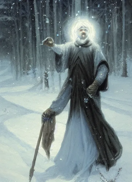 Prompt: a mage casting a frost spell by charles joshua chaplin