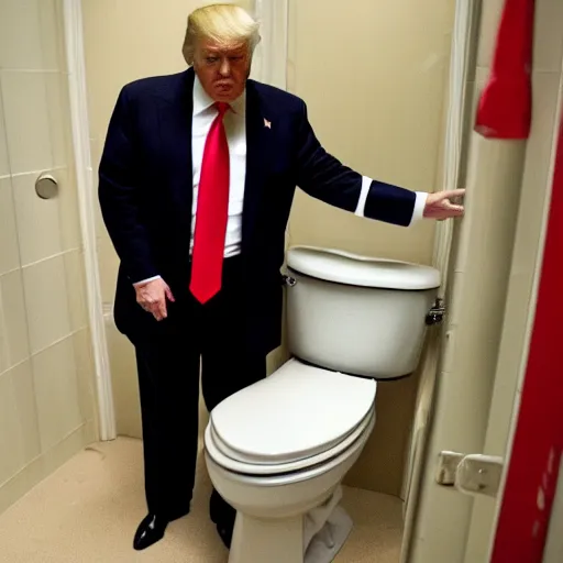 Image similar to donald trump putting peices of paper into a toilet